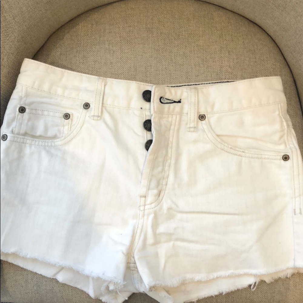 Free People Uptown High Waisted White Denim Shorts